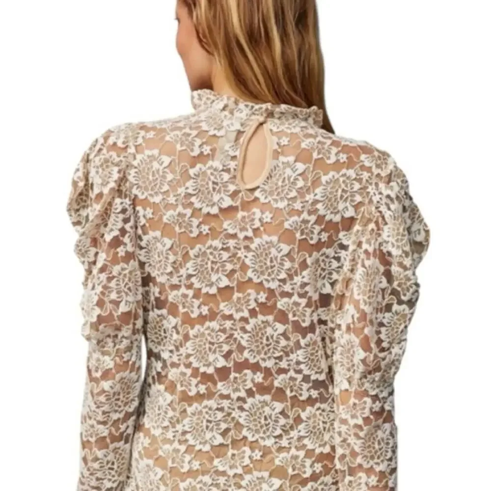 Anthropologie sheer lace mock neck Top